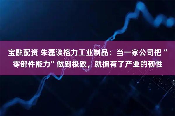 宝融配资 朱磊谈格力工业制品：当一家公司把“零部件能力”做到极致，就拥有了产业的韧性